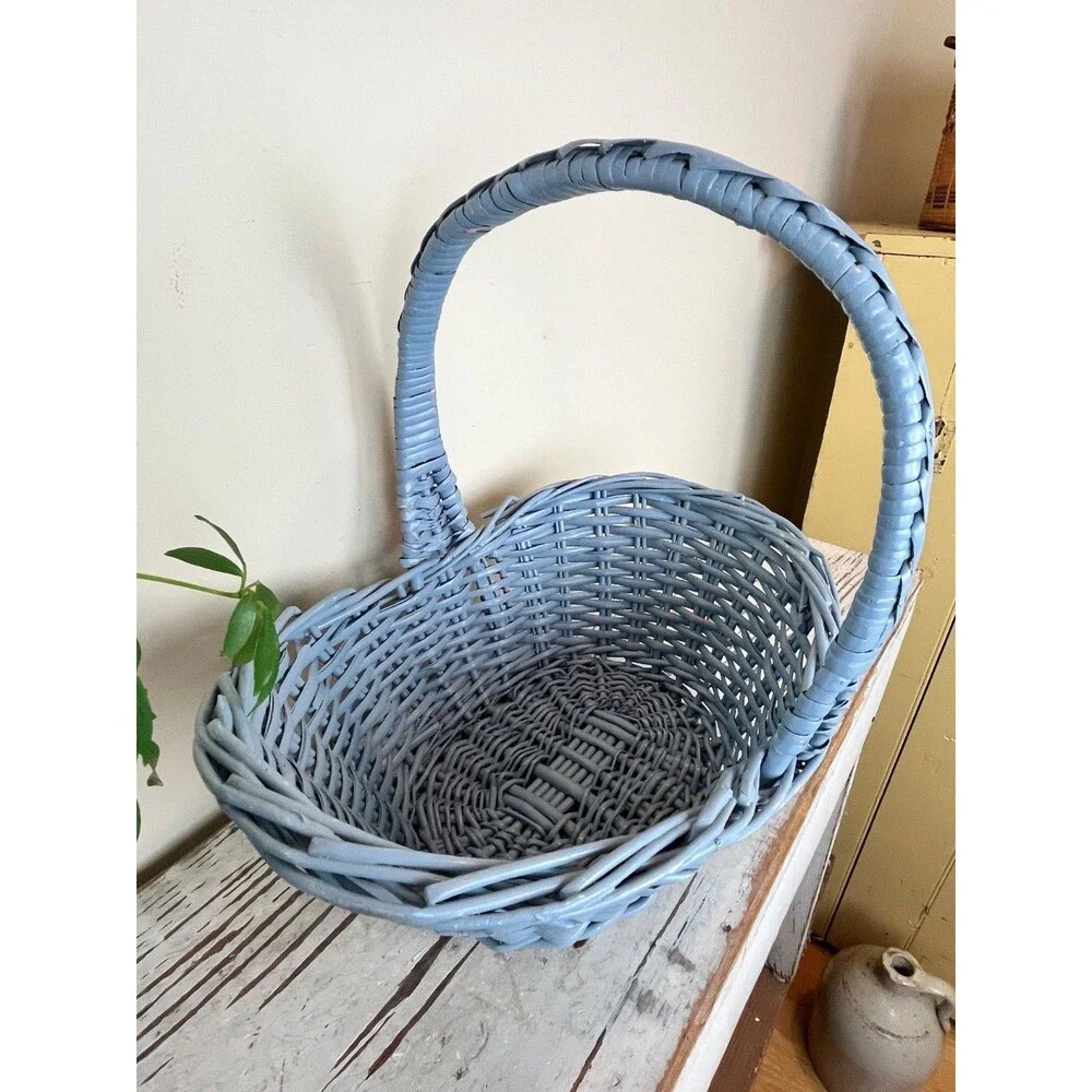 Vintage Primitive Grey Blue Rustic Buttocks Baskets (Set Of 2) Farmhouse Decor